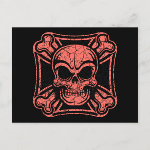Postal Calavera maltesa y huesos cruzados - rojo