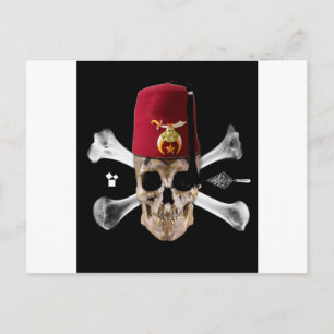 Postal Calavera masónica más reducida y huesos con Fez