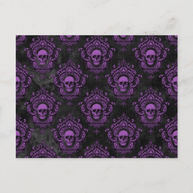 Postal Calavera morada y gris gótico