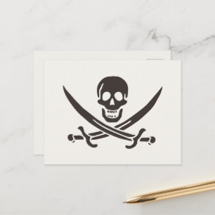 Postal Calavera obsidiana espada Bandera pirata de Calico