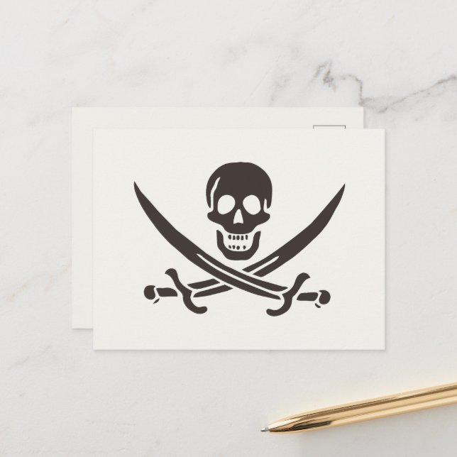 Postal Calavera obsidiana espada Bandera pirata de Calico (Anverso/Reverso In Situ)
