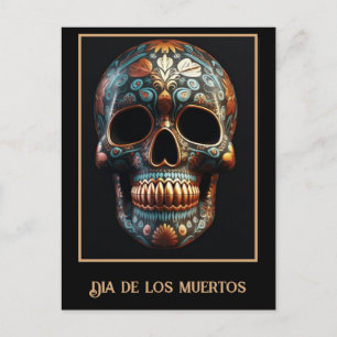 Postal Calavera personalizada turquesa dorada del Día de