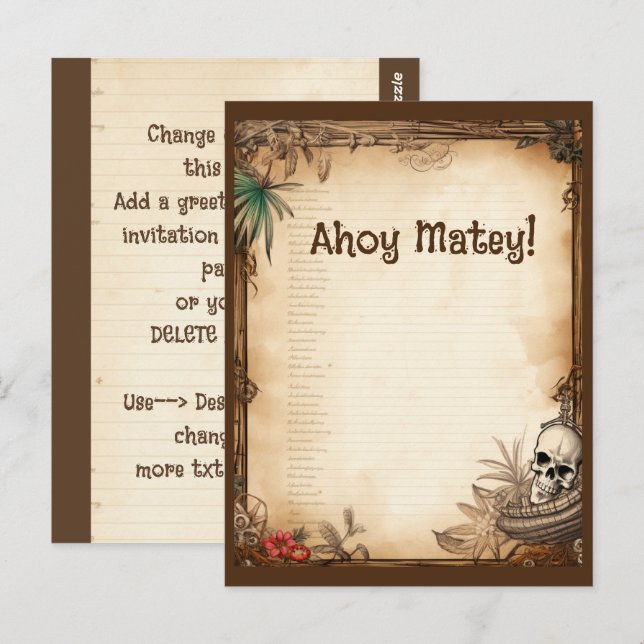 Postal Calavera pirata Habla como un pirata cumpleaños (Anverso / Reverso)