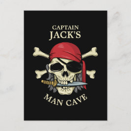 Postal Calavera pirata y caverna masculina de los huesos 