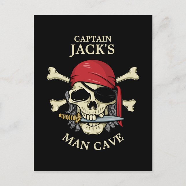 Postal Calavera pirata y caverna masculina de los huesos  (Anverso)