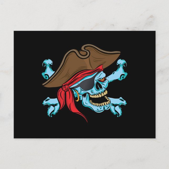 Postal Calavera pirata y hueso cruzado (Anverso)