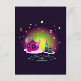 Postal Calavera rosa con velas ocultas