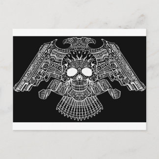Postal Calavera simétrica con armas y balas de Al Rio