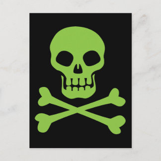 Postal Calavera verde y huesos cruzados
