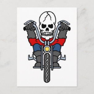 Postal Calavera vintage sobre el tatuaje de la motociclet
