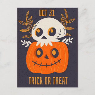 Postal Calavera y calabaza del 31 de octubre