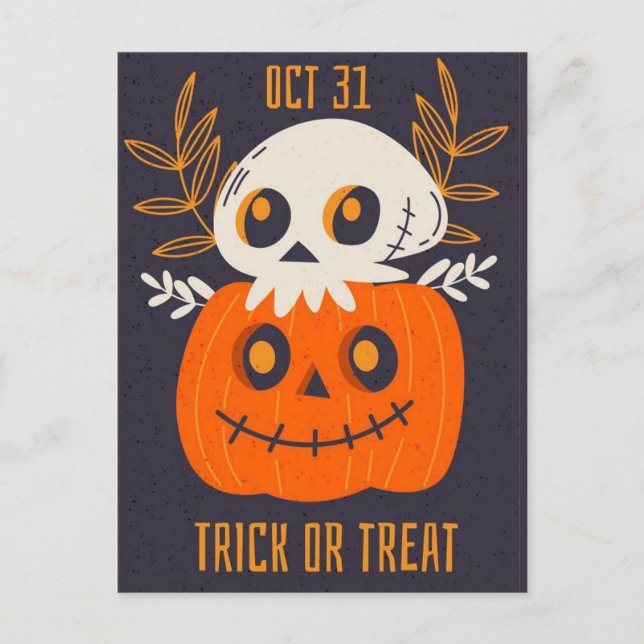 Postal Calavera y calabaza del 31 de octubre (Anverso)