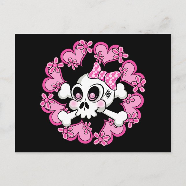 Postal Calavera y corazones (Anverso)