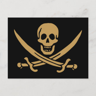 Postal Calavera y Cutlass de Oro Azteca Pirata Calico Jac