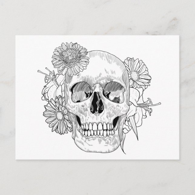 Postal Calavera Y Flores Inspiradas (Anverso)