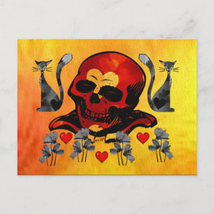 Postal Calavera y gatos