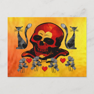 Postal Calavera y gatos