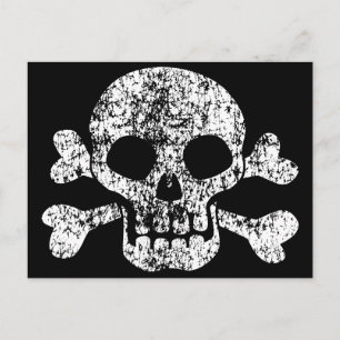 Postal Calavera y huesos cruzados gastados
