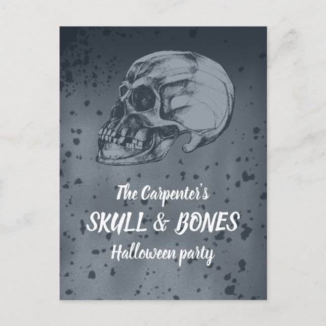 Postal Calavera y huesos de Halloween (Anverso)