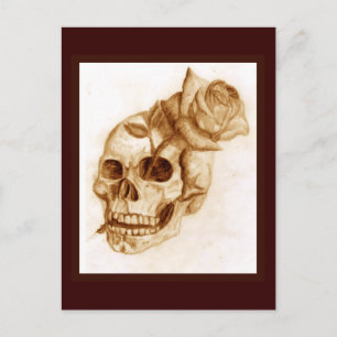 Postal Calavera y Rosa