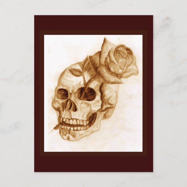 Postal Calavera y Rosa (Anverso)