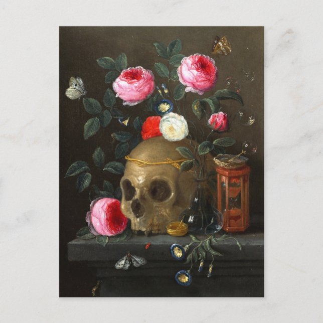 Postal Calavera y Rosas (Anverso)