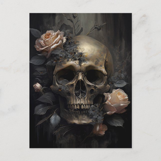 Postal Calavera y Rosas (Anverso)