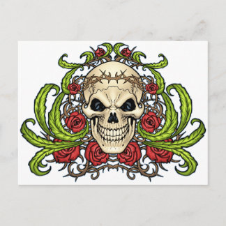 Postal Calavera y Rosas con corona de honores de Al Río