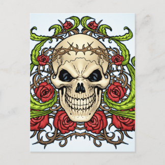 Postal Calavera y Rosas con corona de honores de Al Río