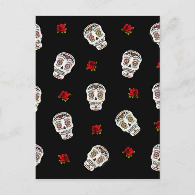 Postal Calaveras Azucareras Rosas RAB Rockabilly Sobre Ne (Anverso)