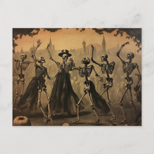 Postal Calaveras Bailarinas Vintage de Halloween