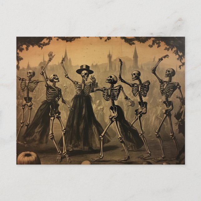 Postal Calaveras Bailarinas Vintage de Halloween (Anverso)