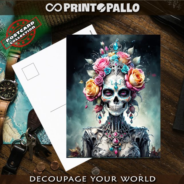 Postal calaveras de azúcar Santa Muerte flores  (Subido por el creador)