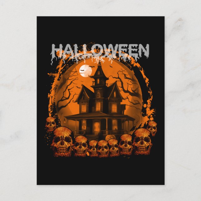 POSTAL CALAVERAS DE CASA EMBRUJADA TERRIFICANTE DE HALLOW (Anverso)