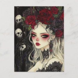 Postal Calaveras de Persephone y Rosas