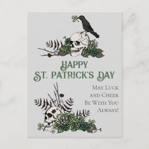 Postal Calaveras Florales Verdes Irlandesas Feliz St. Pat