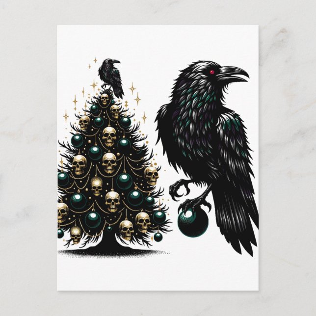 Postal Calaveras góticas y árboles de Navidad de Ravens (Anverso)
