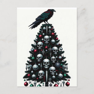 Postal Calaveras góticas y árboles navideños raven