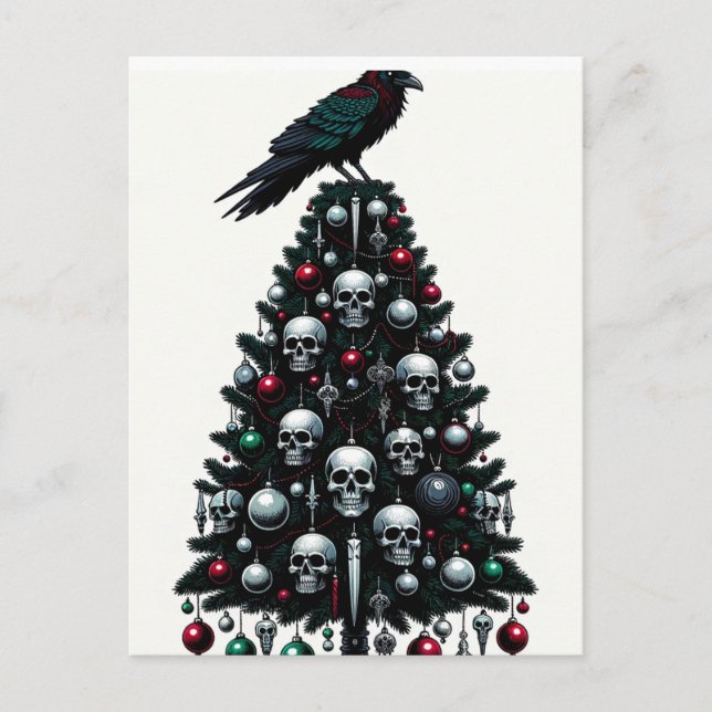 Postal Calaveras góticas y árboles navideños raven (Anverso)