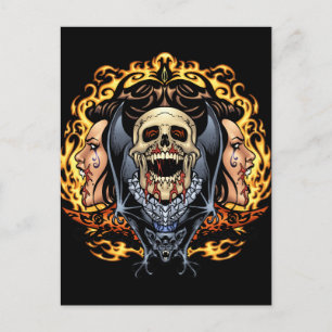 Postal Calaveras, vampiros y murciélagos diseño gótico de