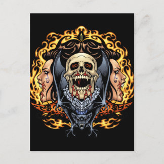 Postal Calaveras, vampiros y murciélagos diseño gótico de