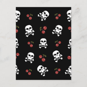 Postal Calaveras y Cerezas RAB Rockabilly en Negro