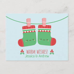 Postal Calcetines de Navidad de Deseos Cálidos Pareja