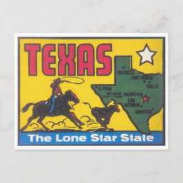 Postal Calcomanía del estado de Texas con vaquero