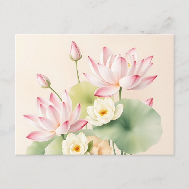 Postal Calcular las flores de Lotus en acuarela (Anverso)