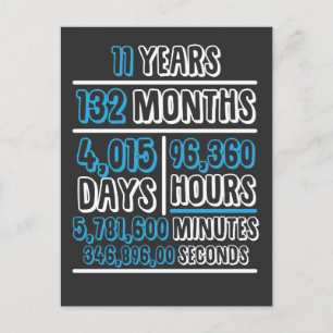Postal Cálculo del aniversario de 11 años Cumpleaños