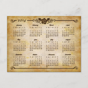 Postal Calendario 2014 - Estilo de cosecha rústico Rosa