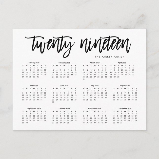 Postal Calendario 2019 | Tipografía moderna (Anverso)