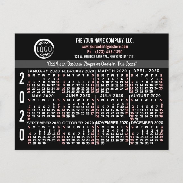 Postal Calendario 2020 (Consulte Descripción de la nueva  (Anverso)