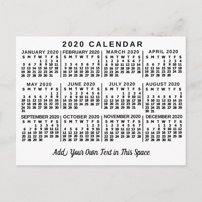 Postal Calendario 2020 (Consulte Descripción de la nueva  (Anverso)